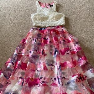 Sequin and Hearts long skirt and crop top